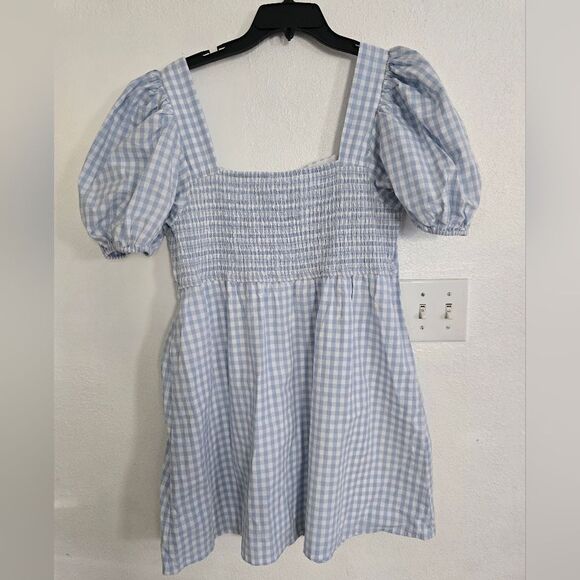 NWT Abound Gingham Puff Sleeves Blue Mini Dress Size Large - Picture 10 of 10